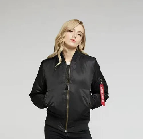 Women's Windproof Bomber Jacket with Zip Pocket & Ribbed Cuffs - Stylish & Functional Outerwear