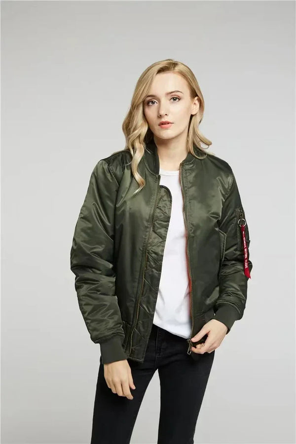 Women's Windproof Bomber Jacket with Zip Pocket & Ribbed Cuffs - Stylish & Functional Outerwear