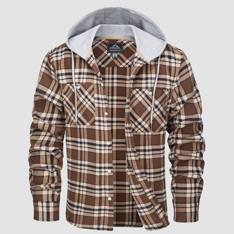 Men's Hooded Flannel Shirt Jacket - Long Sleeve Cotton Plaid - Stylish & Comfortable Outerwear