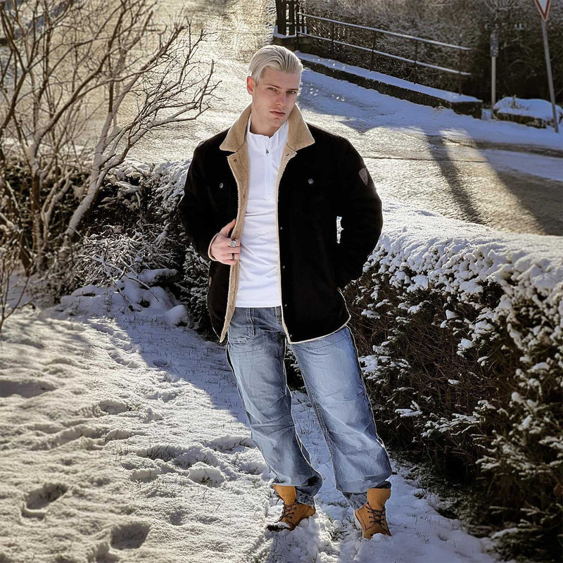 Men's Sherpa Lined Jacket with Multiple Pockets - Warm, Stylish & Functional Outerwear