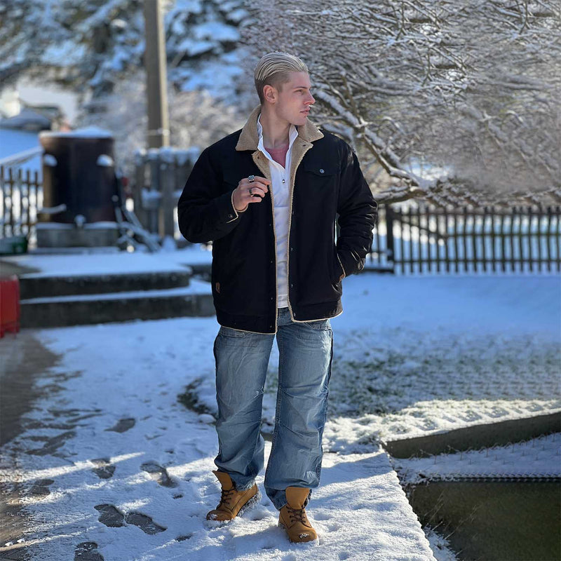 Men's Sherpa Lined Jacket with Multiple Pockets - Warm, Stylish & Functional Outerwear