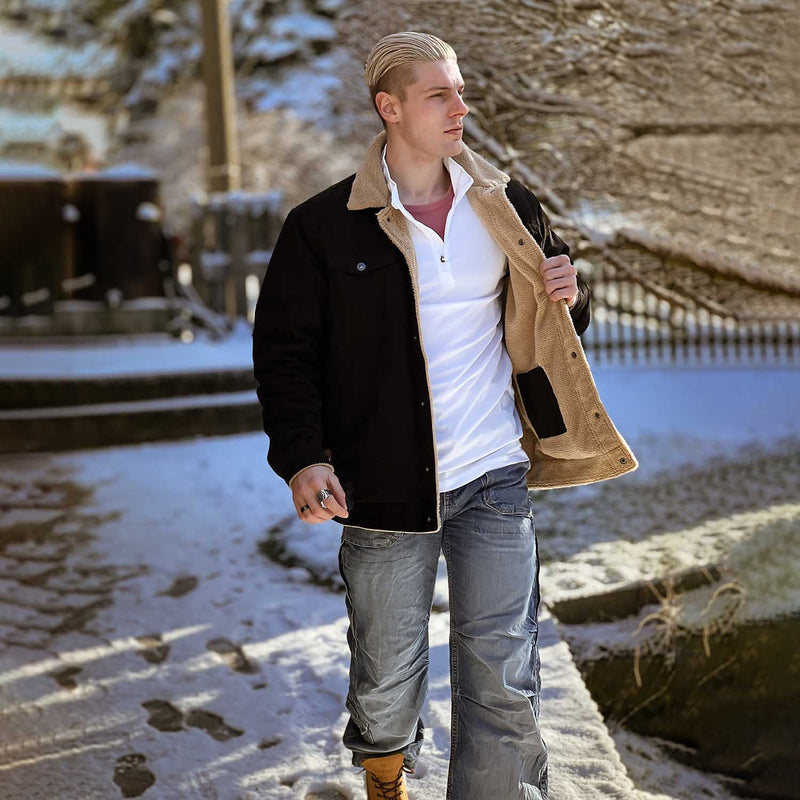 Men's Sherpa Lined Jacket with Multiple Pockets - Warm, Stylish & Functional Outerwear