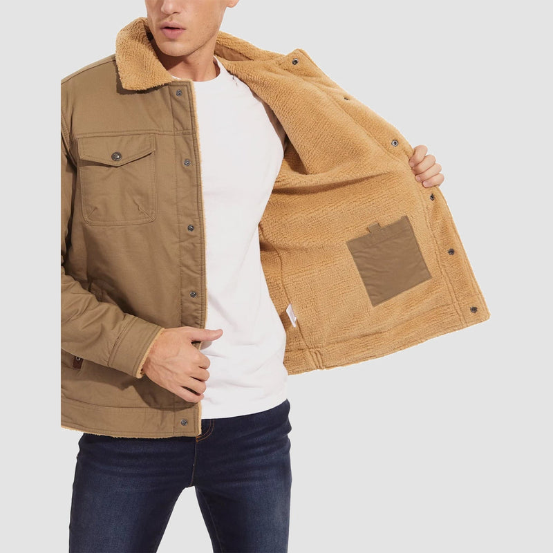 Men's Sherpa Lined Jacket with Multiple Pockets - Warm, Stylish & Functional Outerwear