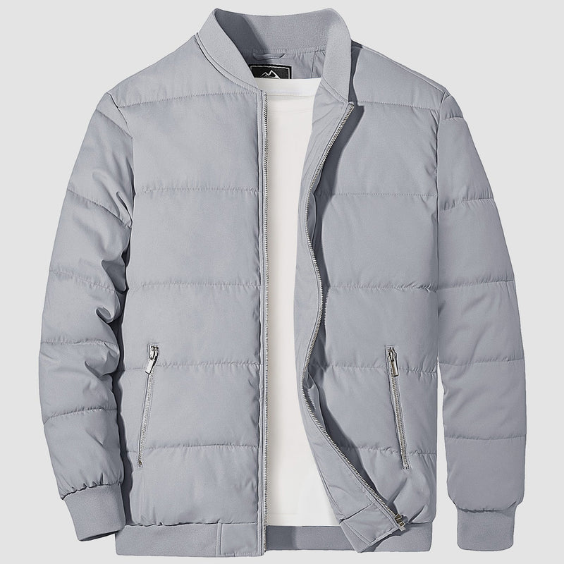 Men's Quilted Bomber Puffer Jacket - Warm, Windproof Outerwear for Ultimate Comfort and Style