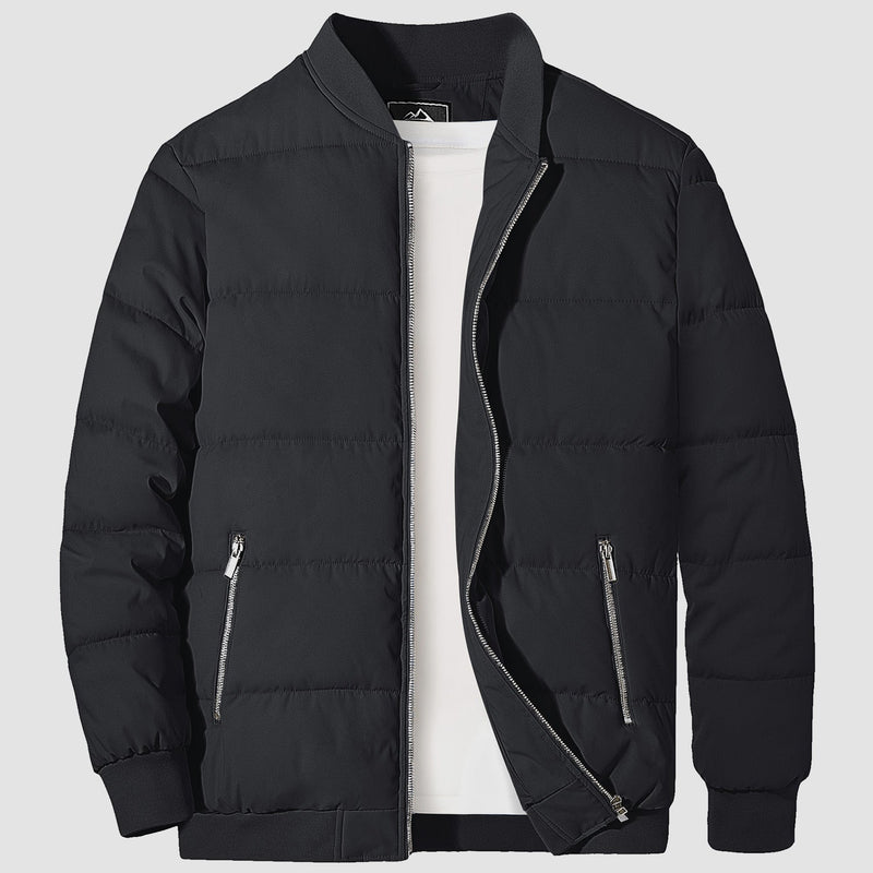 Men's Quilted Bomber Puffer Jacket - Warm, Windproof Outerwear for Ultimate Comfort and Style