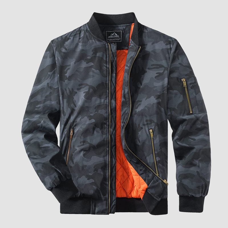 Men's Casual Zip-Up Bomber Jacket - Lightweight Windbreaker for Everyday Wear