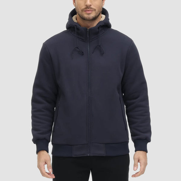 Men's Warm Fleece Lined Zipper Hoodie Jacket - Cozy Winter Coat for Ultimate Comfort