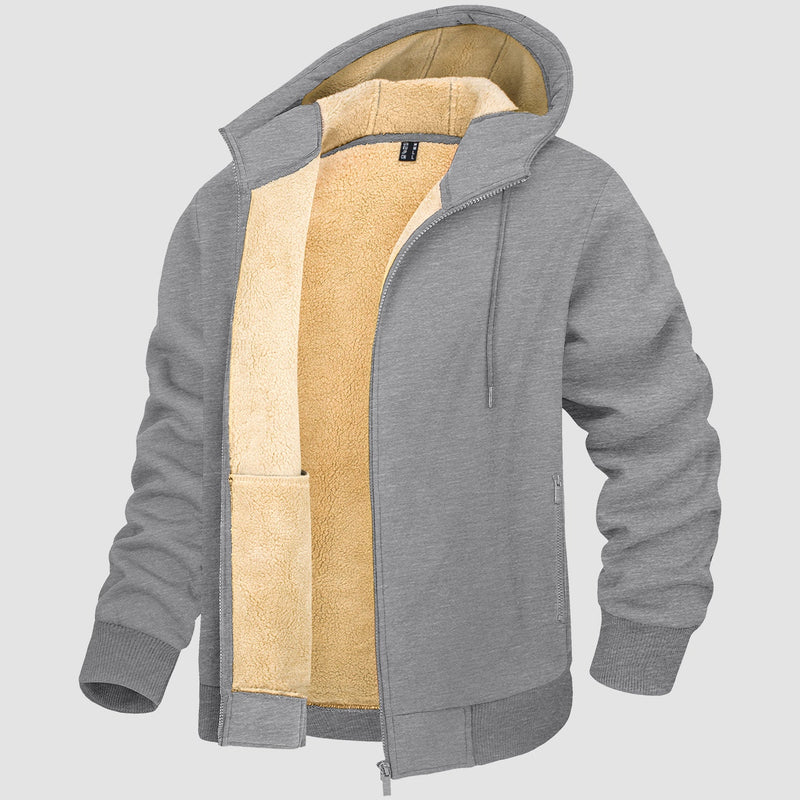 Men's Warm Fleece Lined Zipper Hoodie Jacket - Cozy Winter Coat for Ultimate Comfort