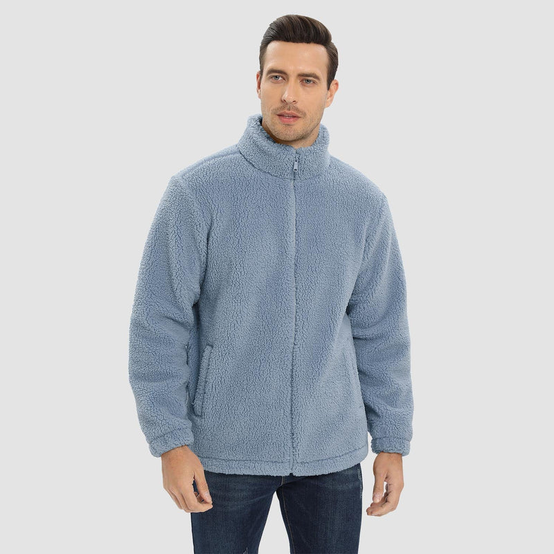 Men's Fluffy Sherpa Fleece Jacket - Full Zip Casual Winter Outerwear for Ultimate Warmth and Comfort