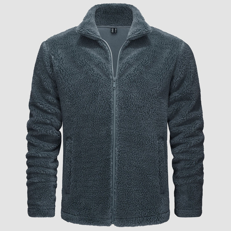 Men's Fluffy Sherpa Fleece Jacket - Full Zip Casual Winter Outerwear for Ultimate Warmth and Comfort