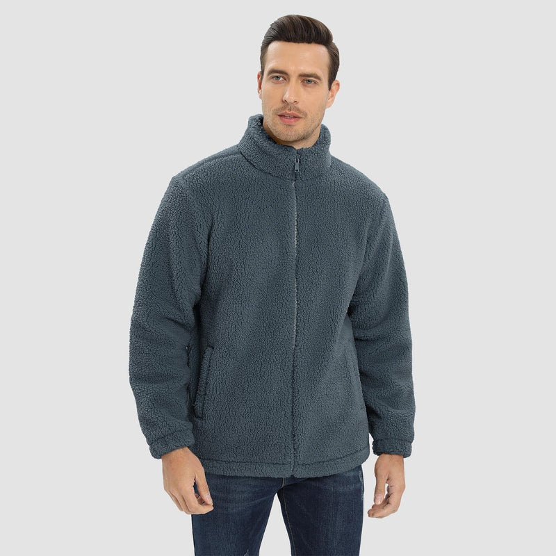 Men's Fluffy Sherpa Fleece Jacket - Full Zip Casual Winter Outerwear for Ultimate Warmth and Comfort