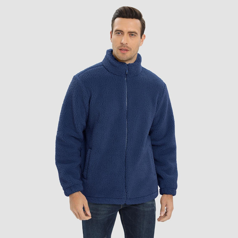 Men's Fluffy Sherpa Fleece Jacket - Full Zip Casual Winter Outerwear for Ultimate Warmth and Comfort