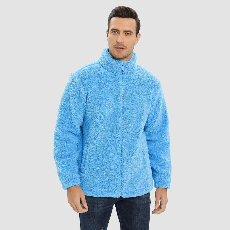 Men's Fluffy Sherpa Fleece Jacket - Full Zip Casual Winter Outerwear for Ultimate Warmth and Comfort