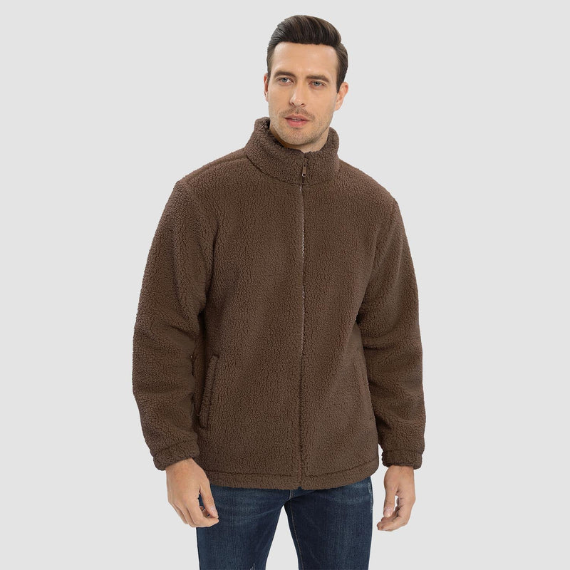Men's Fluffy Sherpa Fleece Jacket - Full Zip Casual Winter Outerwear for Ultimate Warmth and Comfort