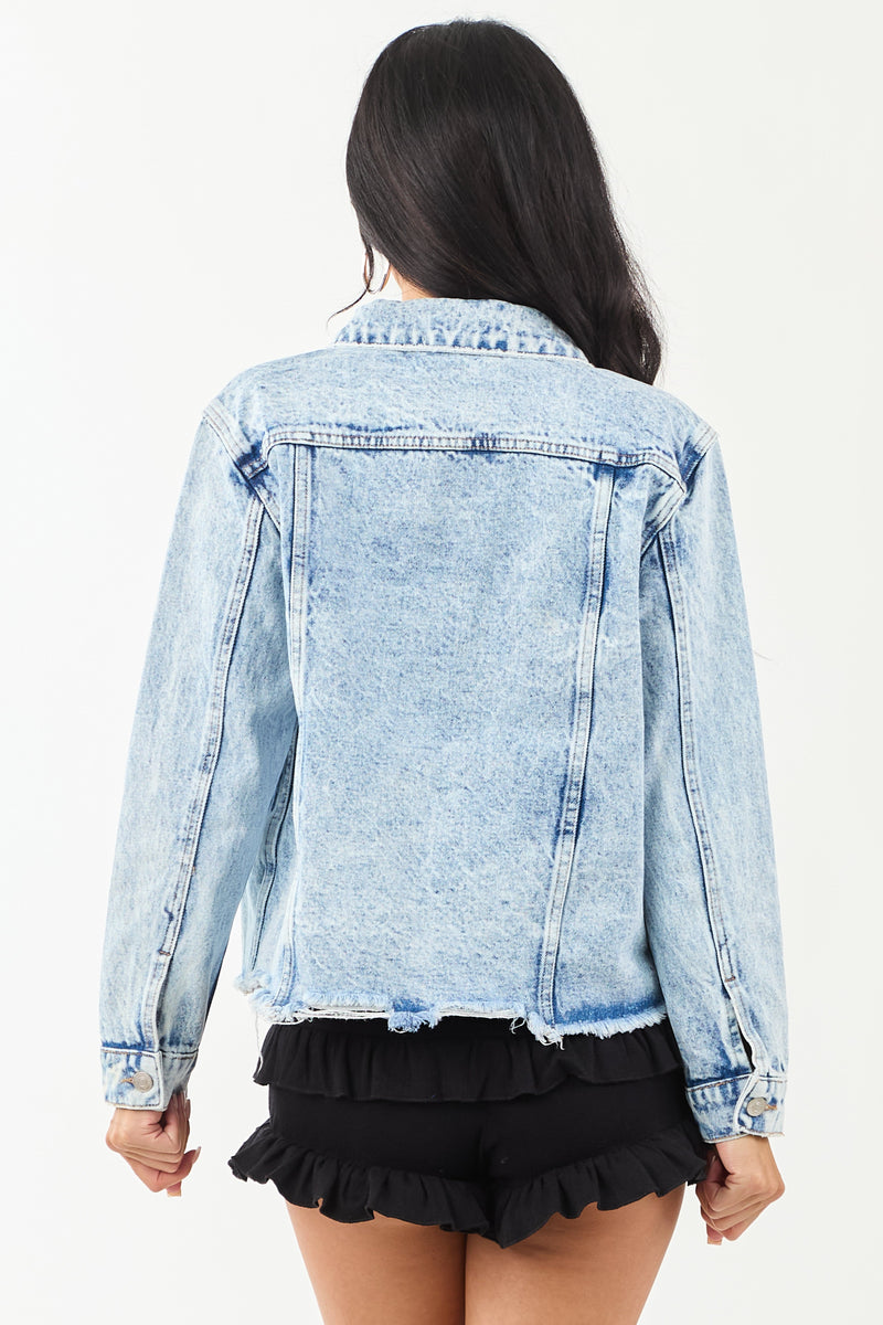 Mica Light Acid Wash Denim Button Down Jacket for Women - Stylish Casual Outerwear