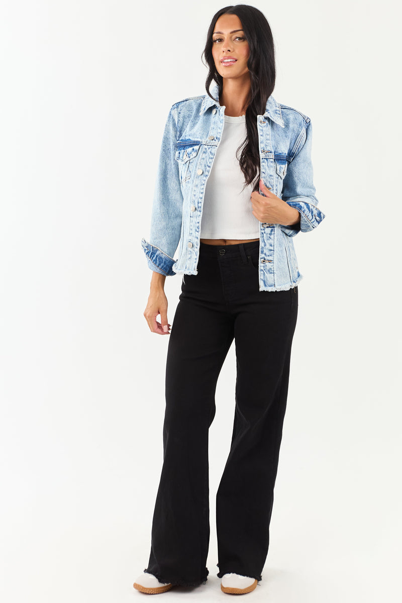 Mica Light Acid Wash Denim Button Down Jacket for Women - Stylish Casual Outerwear