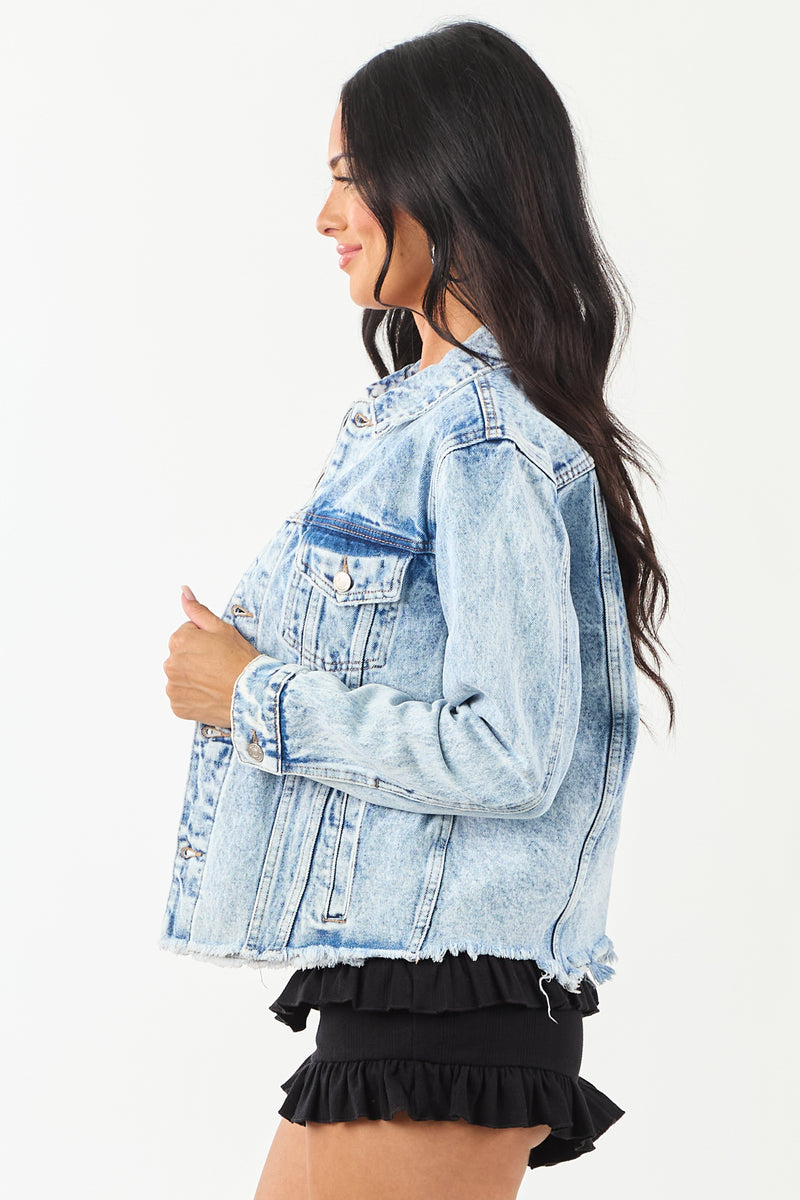 Mica Light Acid Wash Denim Button Down Jacket for Women - Stylish Casual Outerwear