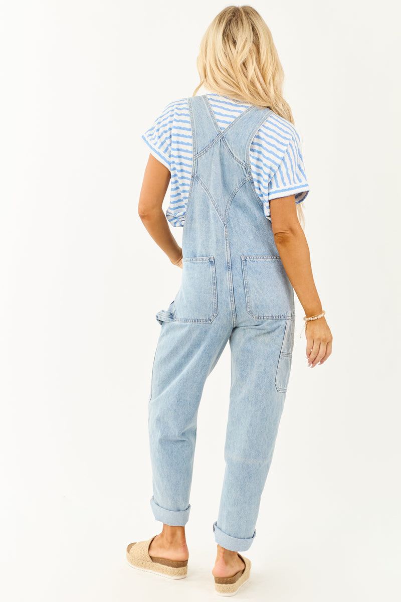 Mica Light Wash Denim Utility Straight Leg Overalls for Women - Stylish & Functional Workwear
