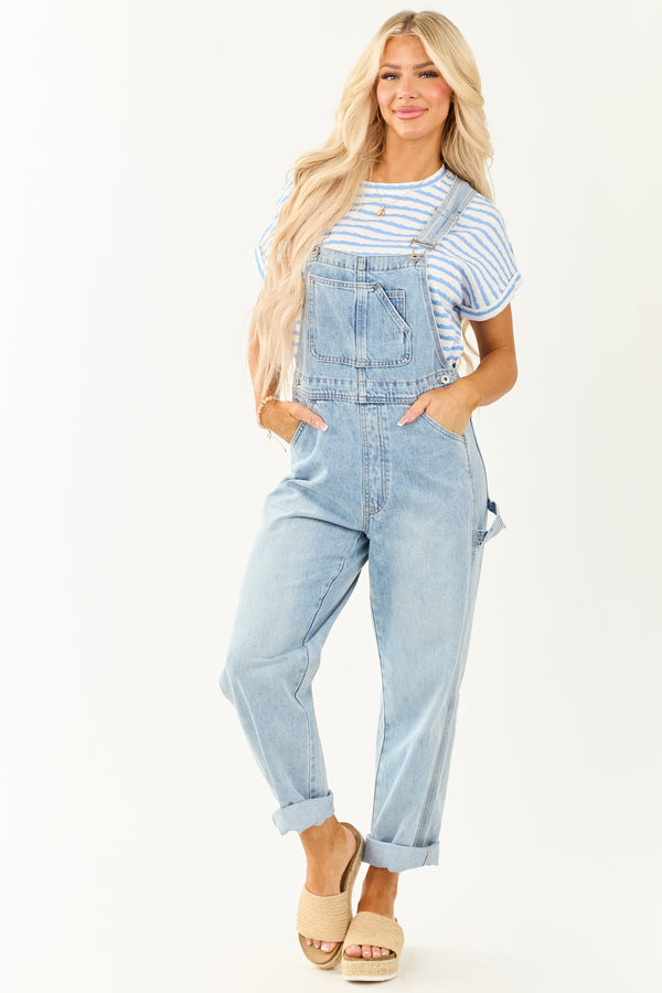 Mica Light Wash Denim Utility Straight Leg Overalls for Women - Stylish & Functional Workwear