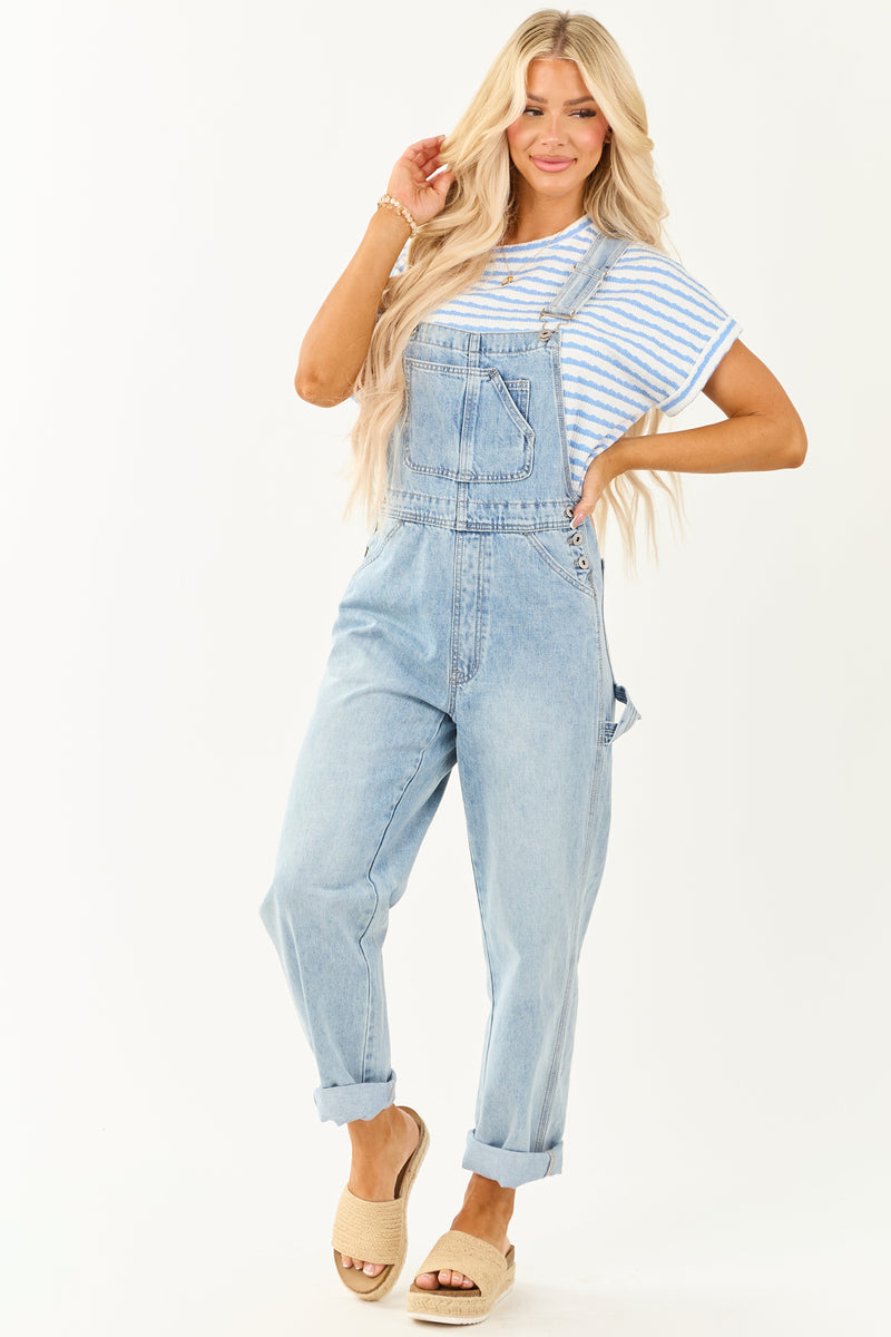 Mica Light Wash Denim Utility Straight Leg Overalls for Women - Stylish & Functional Workwear