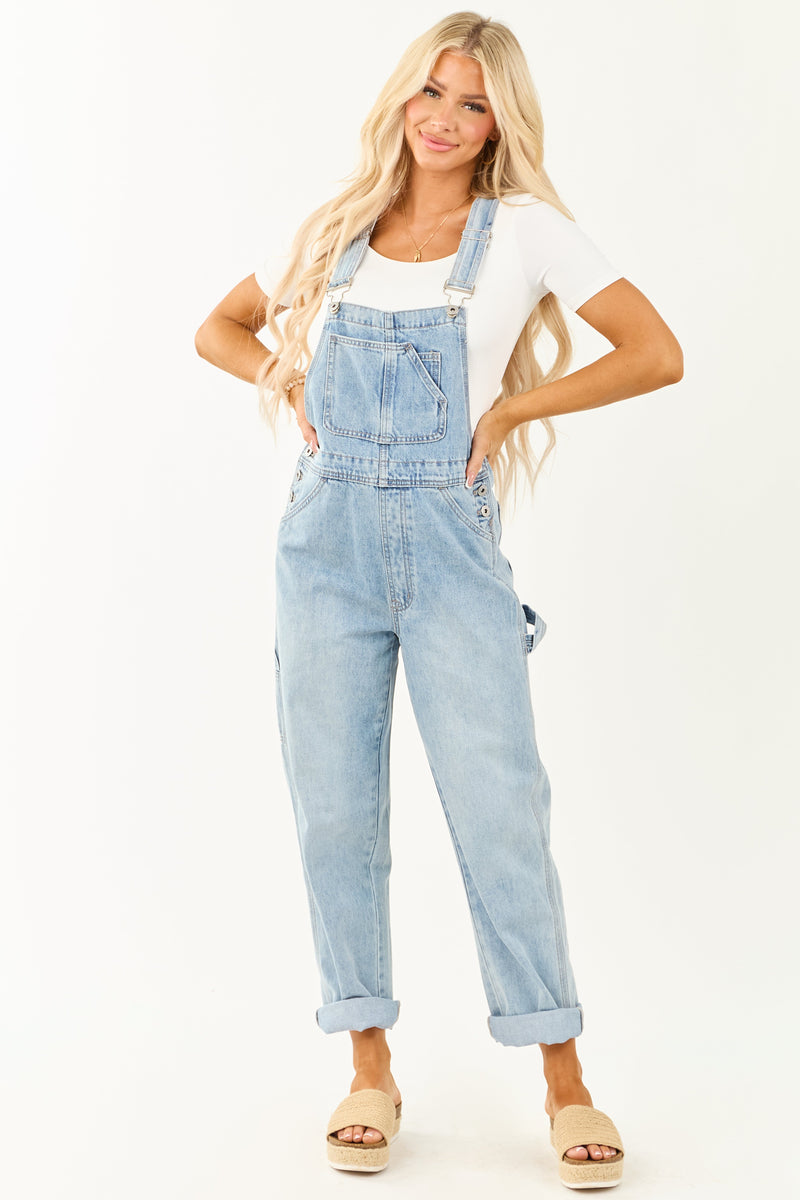 Mica Light Wash Denim Utility Straight Leg Overalls for Women - Stylish & Functional Workwear