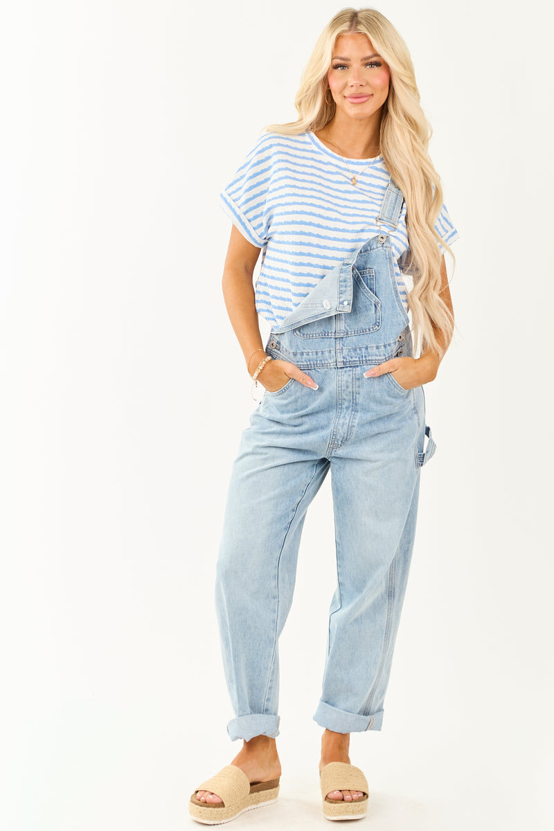 Mica Light Wash Denim Utility Straight Leg Overalls for Women - Stylish & Functional Workwear