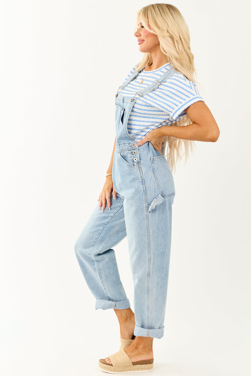 Mica Light Wash Denim Utility Straight Leg Overalls for Women - Stylish & Functional Workwear