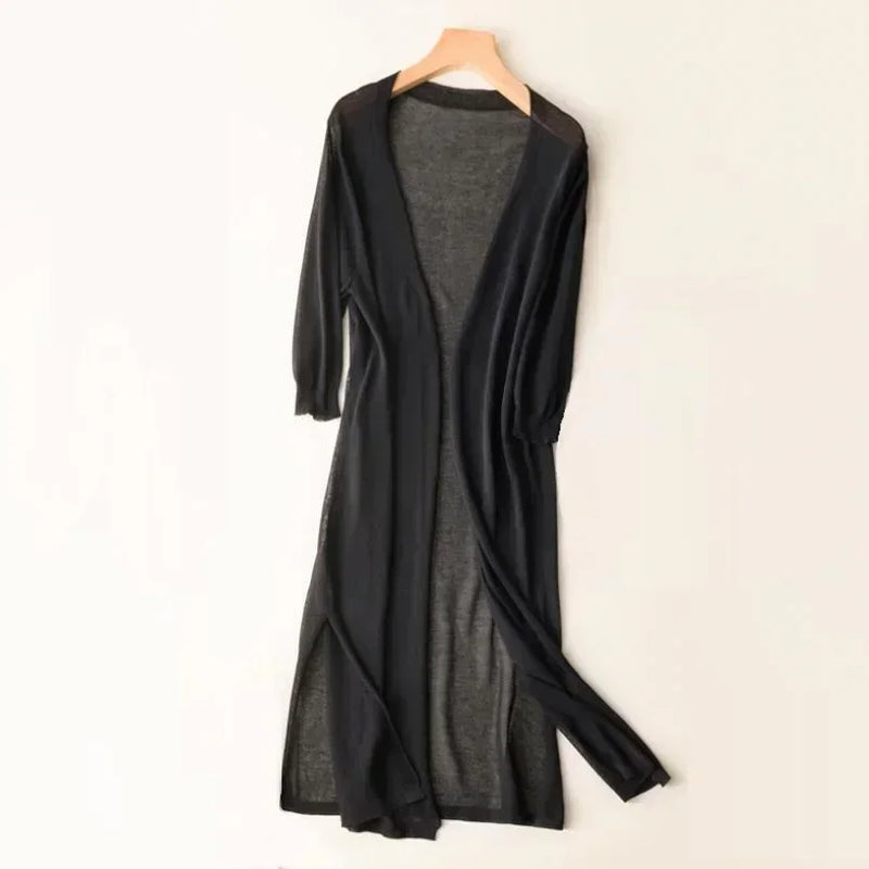 Women's Open Front Long Cardigan - Cozy Knit with Long Sleeves for Everyday Style