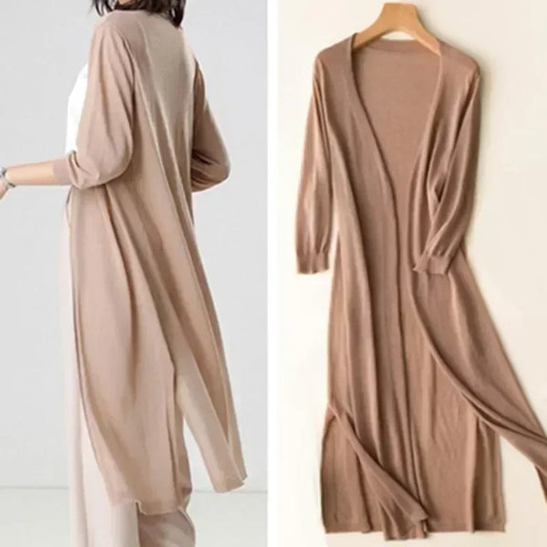 Women's Open Front Long Cardigan - Cozy Knit with Long Sleeves for Everyday Style