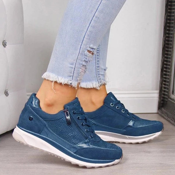 Orthopedic Arch Support Walking Shoes - Easy-On Side Zip Comfort Rocker Sneakers for All-Day Support