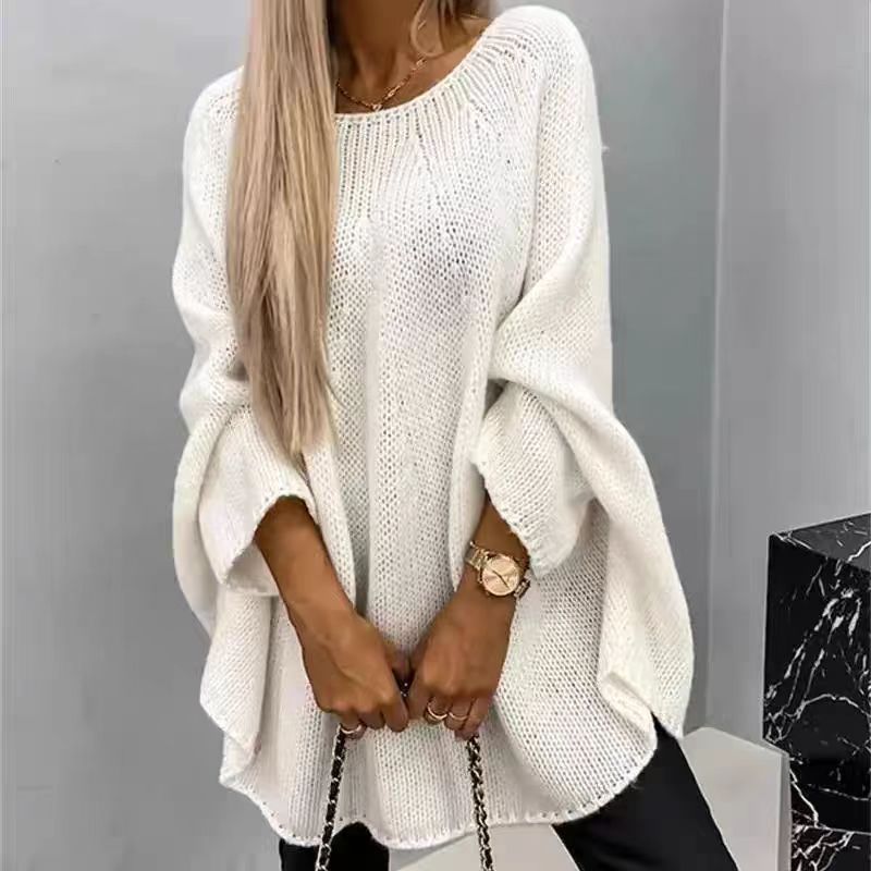 Women's Oversized Knit Jumper - Batwing Sleeves, Relaxed Fit, Cozy Sweater for Casual Style