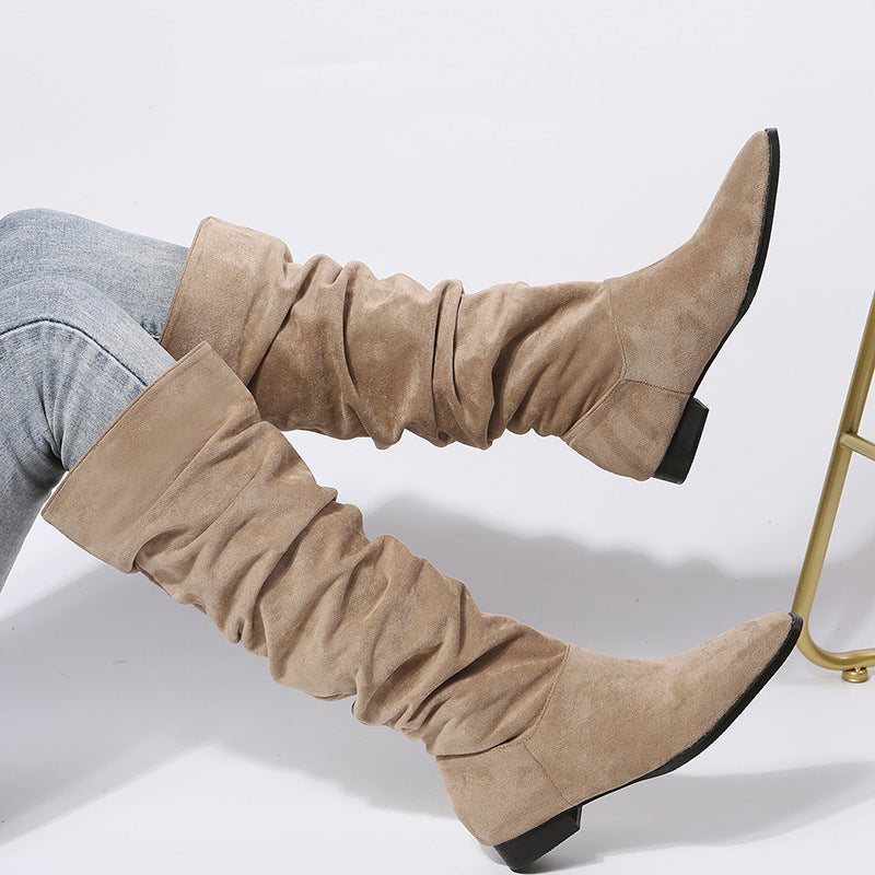 Stylish Women's Knee High Boots - Pointed Toe Design & Comfortable Flat Sole