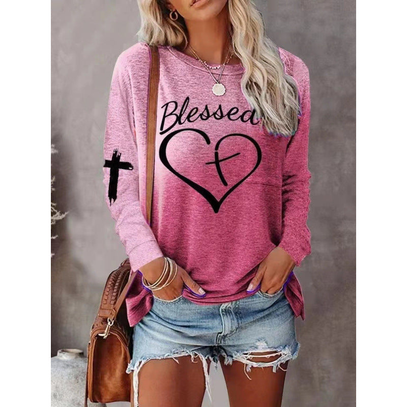 Women's Relaxed Fit Long Sleeve Graphic Shirt - Soft Cotton Blend - Casual Everyday Wear