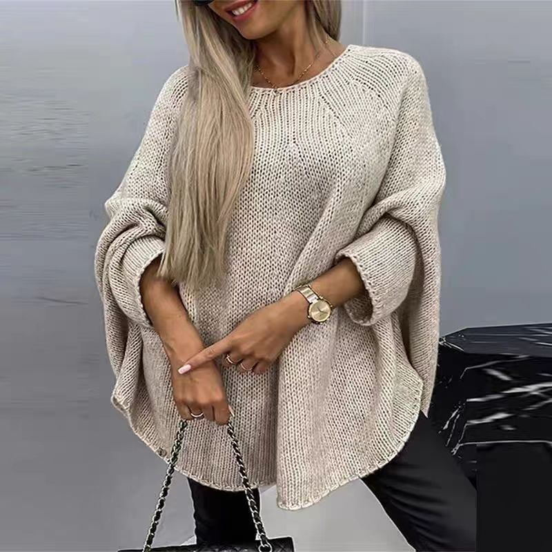 Women's Oversized Knit Jumper - Batwing Sleeves, Relaxed Fit, Cozy Sweater for Casual Style
