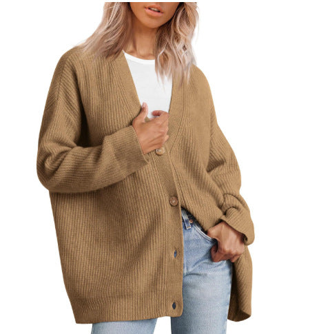 Women's Relaxed Fit Striped Knit Cardigan - Stylish Button-Up Sweater for Everyday Wear