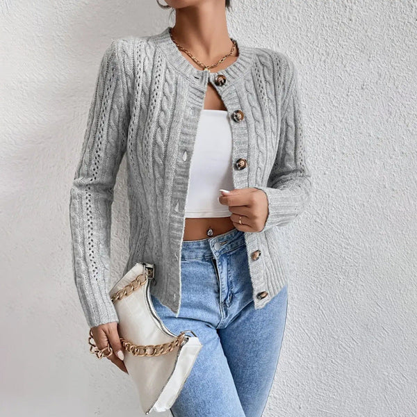 Women's Slim Fit Cable Knit Cardigan - Stylish Button Front Closure for a Chic Look