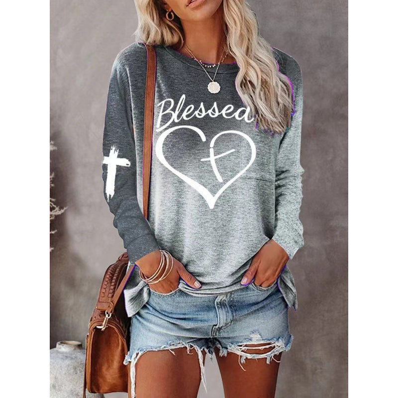 Women's Relaxed Fit Long Sleeve Graphic Shirt - Soft Cotton Blend - Casual Everyday Wear