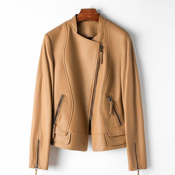 Women's Long Sleeve Striking Leather Jacket - Stylish & Trendy Outerwear