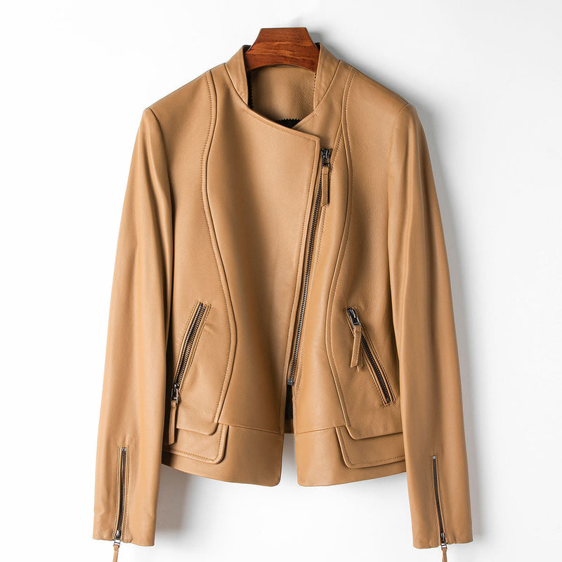 Women's Long Sleeve Striking Leather Jacket - Stylish & Trendy Outerwear
