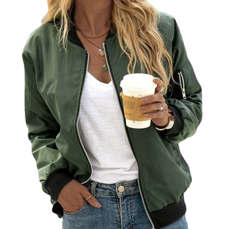 Stylish Women's Long-Sleeved Bomber Jacket - Trendy Lightweight Outerwear for Casual & Chic Looks