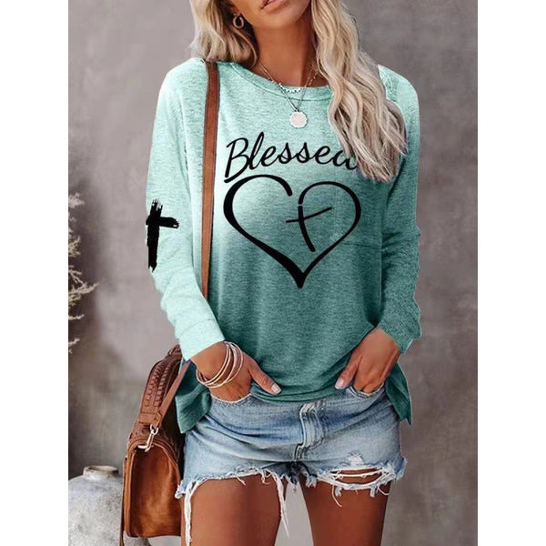 Women's Relaxed Fit Long Sleeve Graphic Shirt - Soft Cotton Blend - Casual Everyday Wear