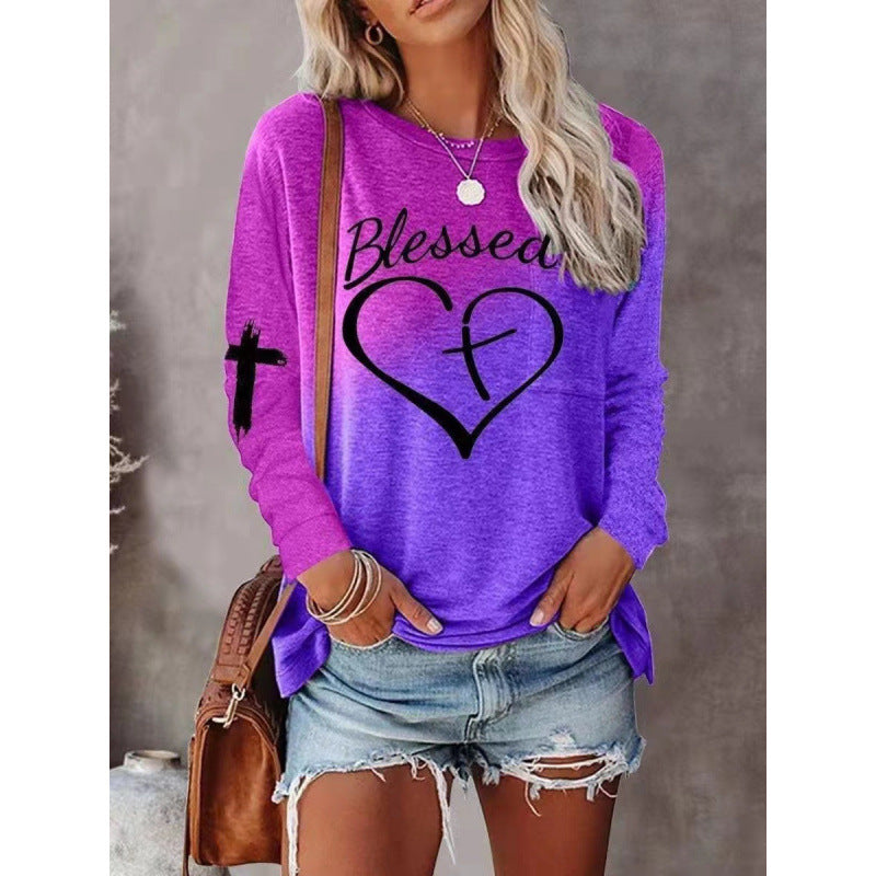 Women's Relaxed Fit Long Sleeve Graphic Shirt - Soft Cotton Blend - Casual Everyday Wear
