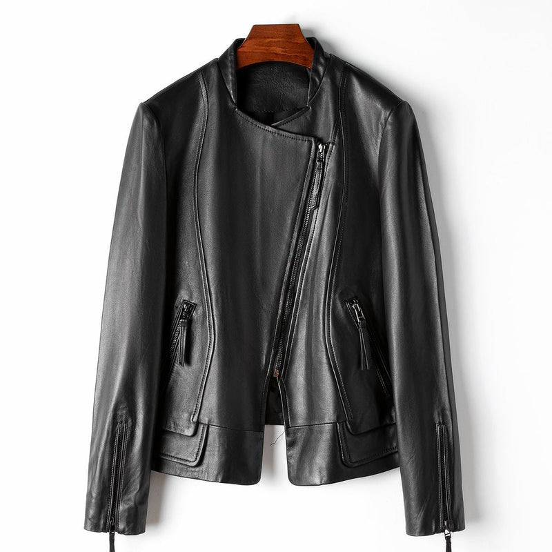 Women's Long Sleeve Striking Leather Jacket - Stylish & Trendy Outerwear
