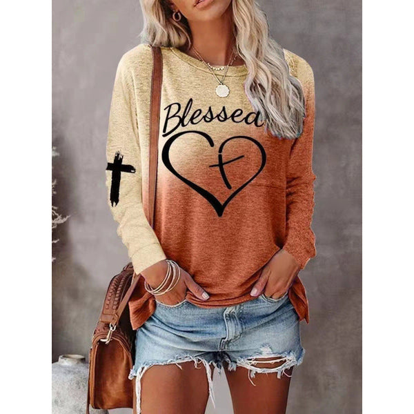 Women's Relaxed Fit Long Sleeve Graphic Shirt - Soft Cotton Blend - Casual Everyday Wear