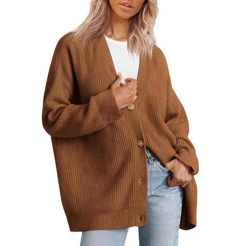 Women's Relaxed Fit Striped Knit Cardigan - Stylish Button-Up Sweater for Everyday Wear
