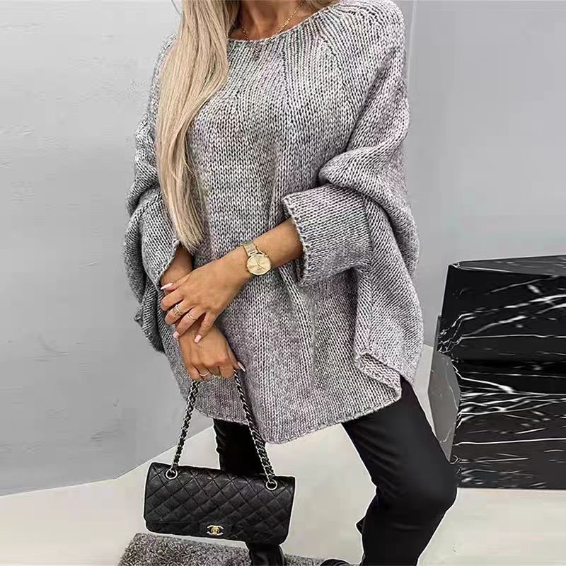 Women's Oversized Knit Jumper - Batwing Sleeves, Relaxed Fit, Cozy Sweater for Casual Style