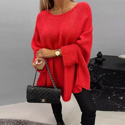 Women's Oversized Knit Jumper - Batwing Sleeves, Relaxed Fit, Cozy Sweater for Casual Style