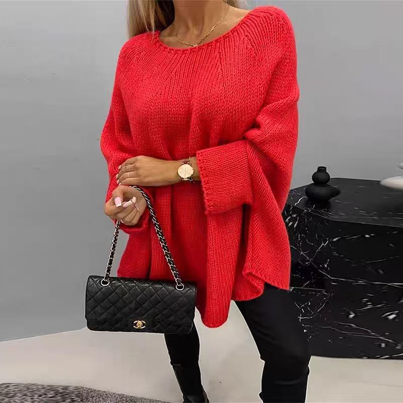 Women's Oversized Knit Jumper - Batwing Sleeves, Relaxed Fit, Cozy Sweater for Casual Style