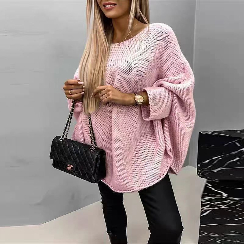 Women's Oversized Knit Jumper - Batwing Sleeves, Relaxed Fit, Cozy Sweater for Casual Style