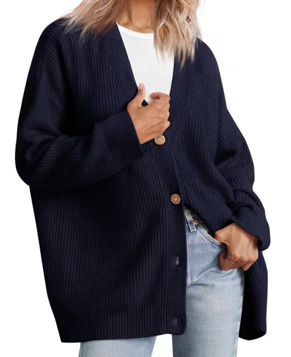 Women's Relaxed Fit Striped Knit Cardigan - Stylish Button-Up Sweater for Everyday Wear